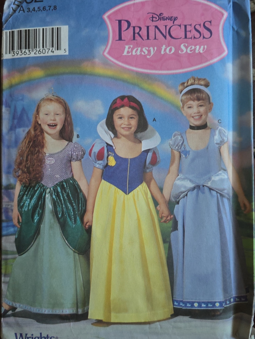 Simplicity 4132 Disney Princess Costume Pattern Ariel Snow White Cinderella Size
